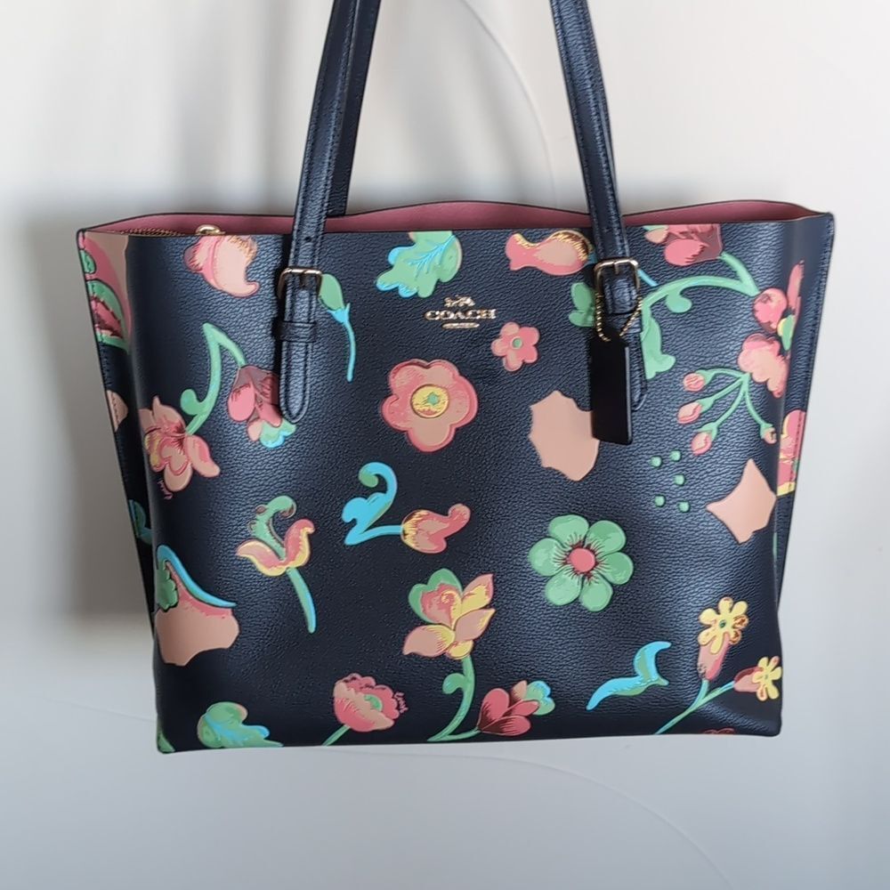 Coach 🌸 MOLLIE Floral Dreamy Land Print Leather Tote In Midnight - Picture 7 of 17
